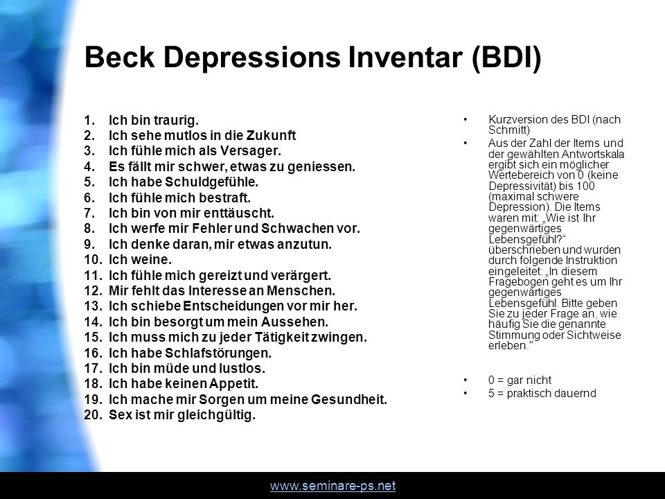 Beck-depressions-inventar Fragebogen